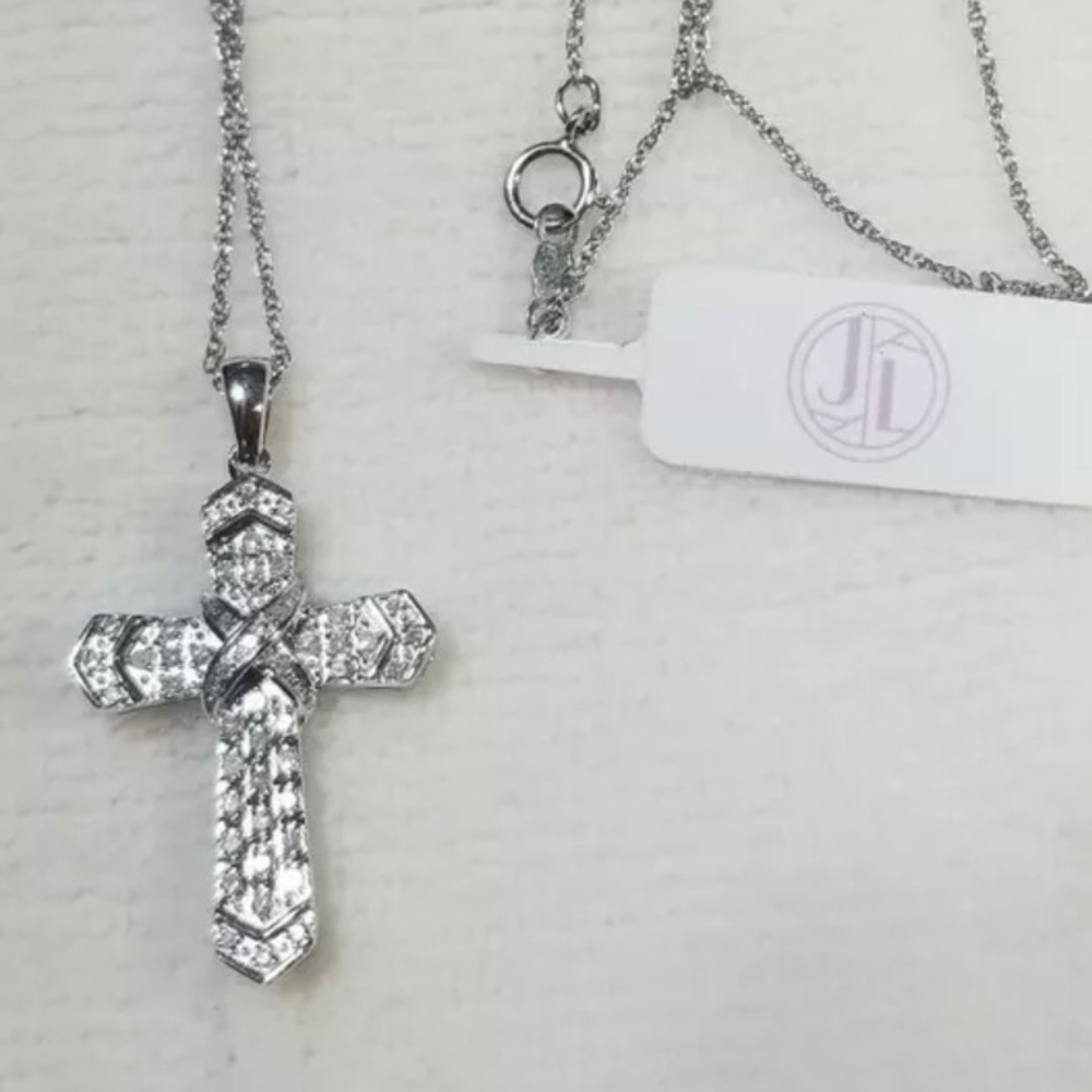 Stunning!! Diamond and sterling silver cross pendant - Picture 2 of 4